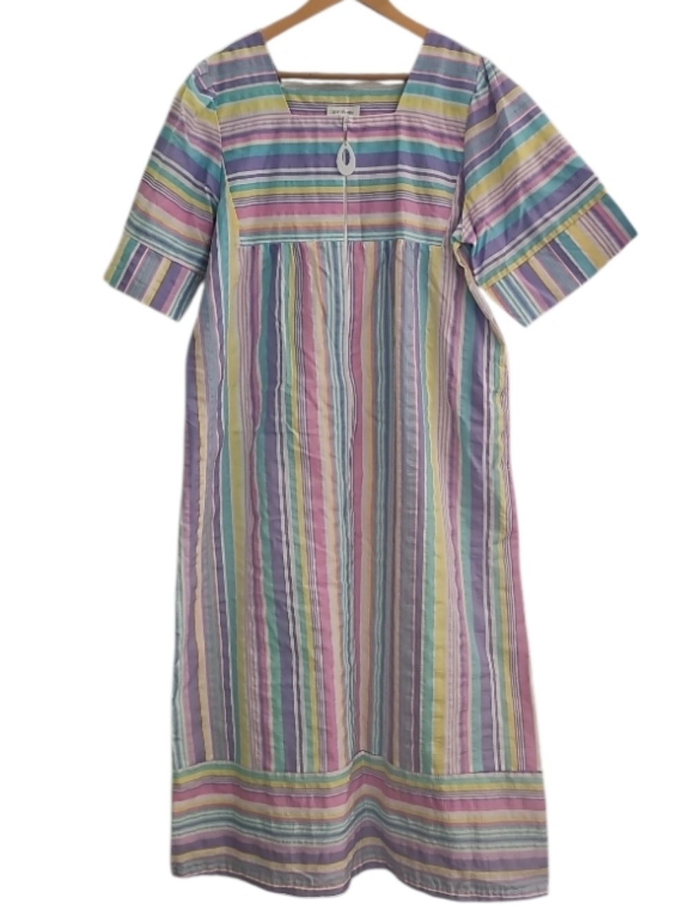 CW Classics Pastel Stripe House Dress Traditional Nightgown Square Neck NWOT L